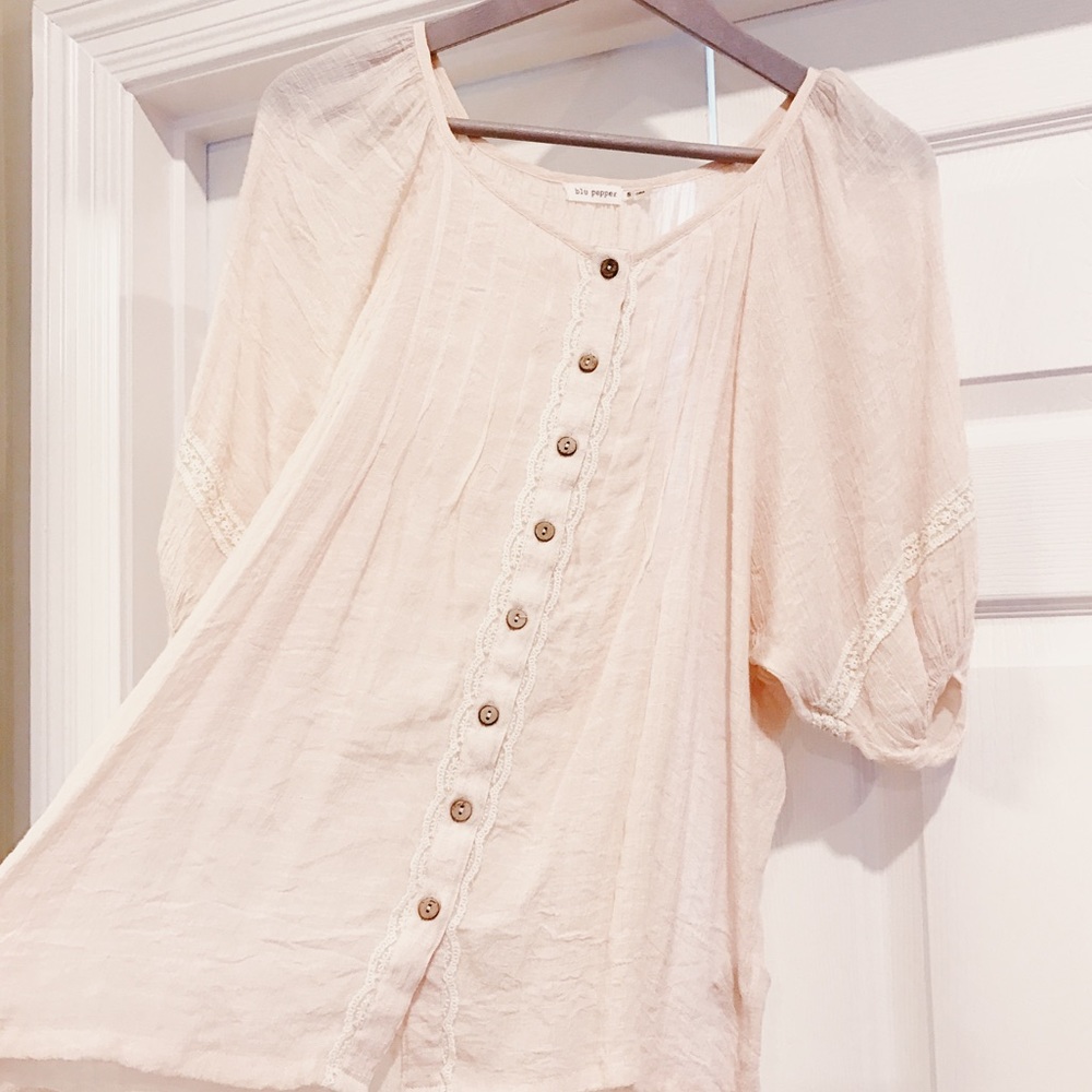 Blu Pepper Nude Button Down Blouse - image 1